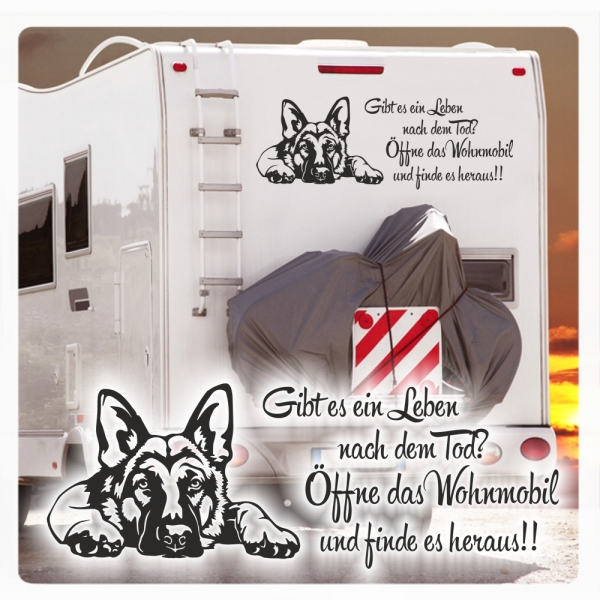 Schäferhund Gibt es ein Leben nach dem Tod Öffne das Wohnmobil Sticker Wohnmobil Auto Aufkleber WoMo502